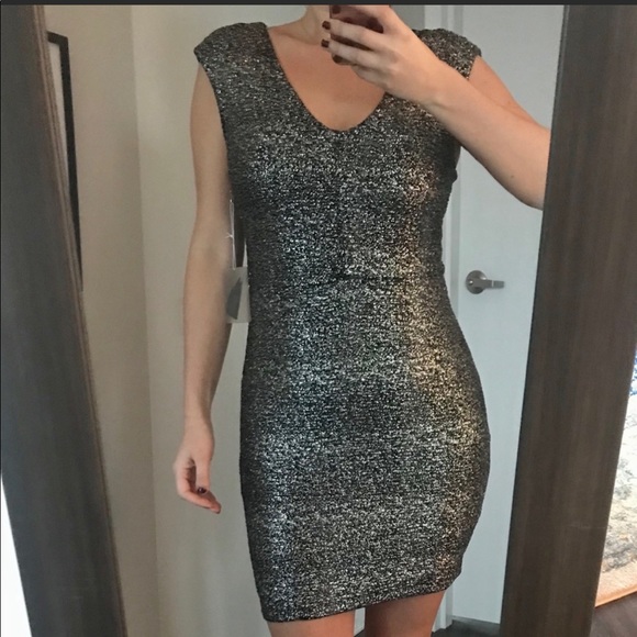 Sparkly Form-Fitting Black and Silver Mini Dress - Picture 2 of 6